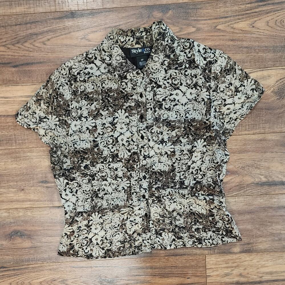 Style & Co. Women's Petite Vintage Short Sleeve Button Down Blouse Size 12P